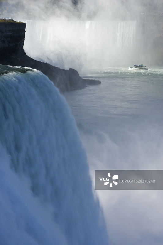 尼亚加拉瀑布的美国瀑布、马蹄瀑布和雾中少女号，美国纽约州图片素材