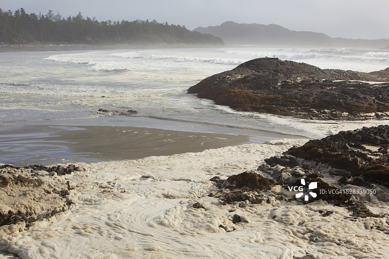 加拿大不列颠哥伦比亚省托菲诺附近切斯特曼海滩水面上的泡沫图片素材
