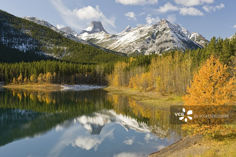 加拿大艾伯塔省堡垒山和楔形池的迷人景色图片素材