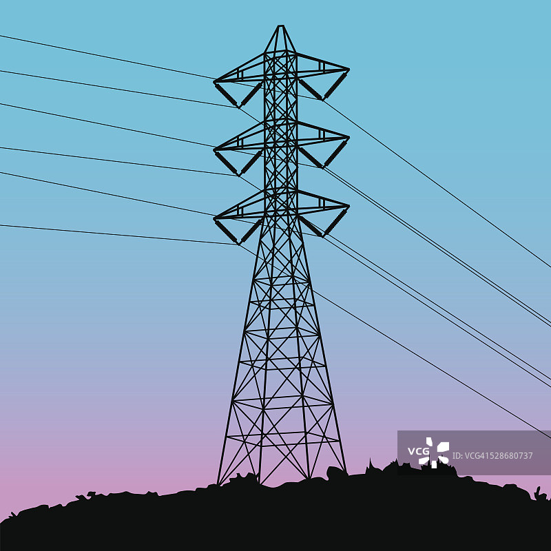 电力线剪影图片素材