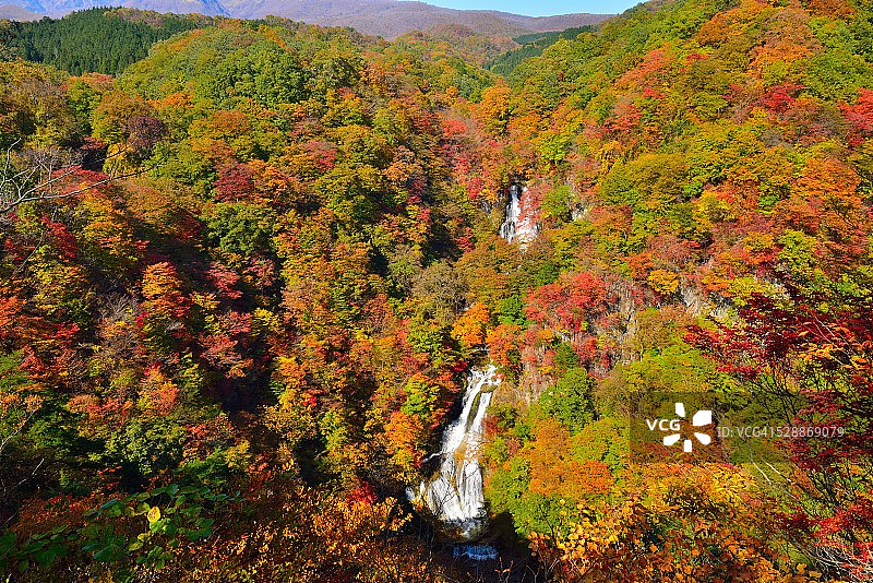 日本日光雾降瀑布的秋色图片素材