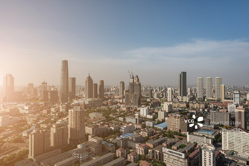 天津日落时分天际线鸟瞰图图片素材