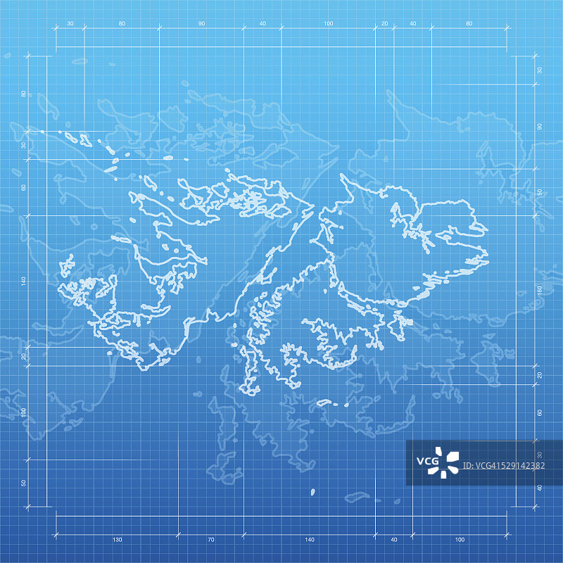 蓝图背景上的福克兰群岛地图图片素材