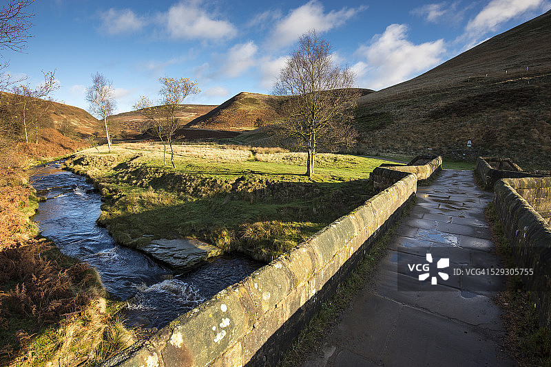德比郡骡桥的湿滑石头图片素材
