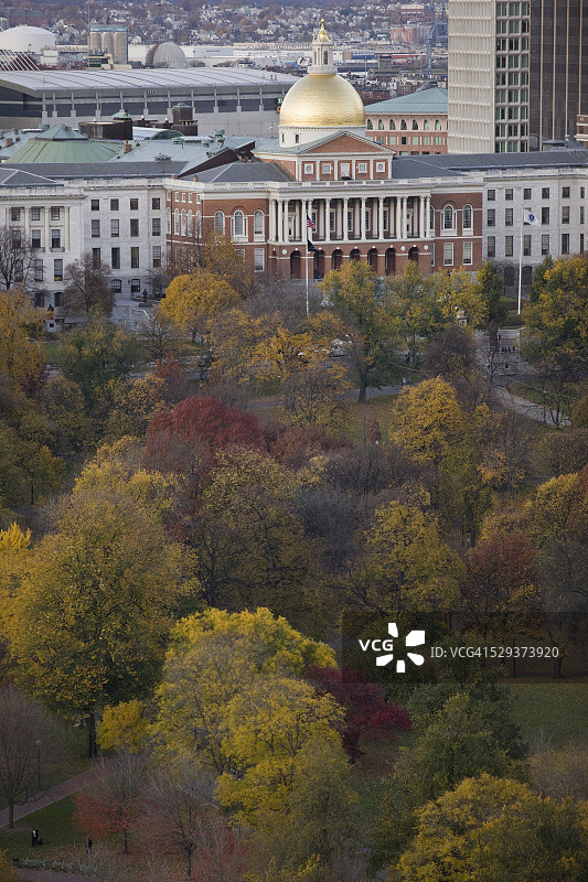 美国马萨诸塞州波士顿公园及背景建筑图片素材