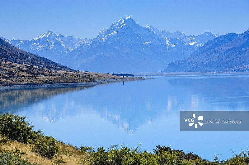 普卡基湖，库克山国家公园，联合国教科文组织世界遗产，位于新西兰南岛图片素材