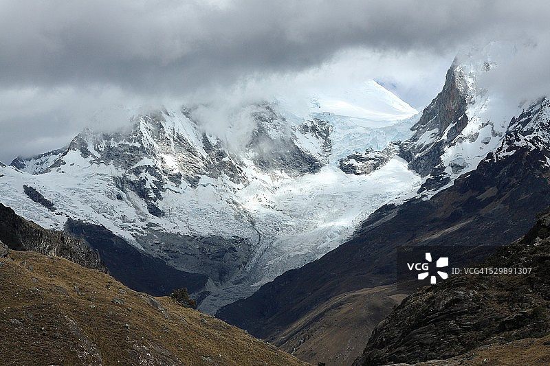 乔皮卡尔基峰和瓦斯卡兰峰，69号泻湖步道，安第斯山脉图片素材