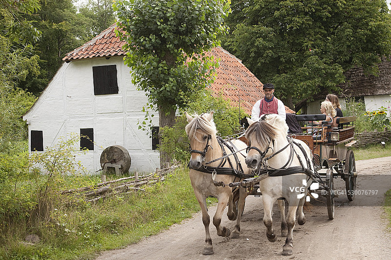 丹麦欧登塞菲英民族村的传统马车图片素材