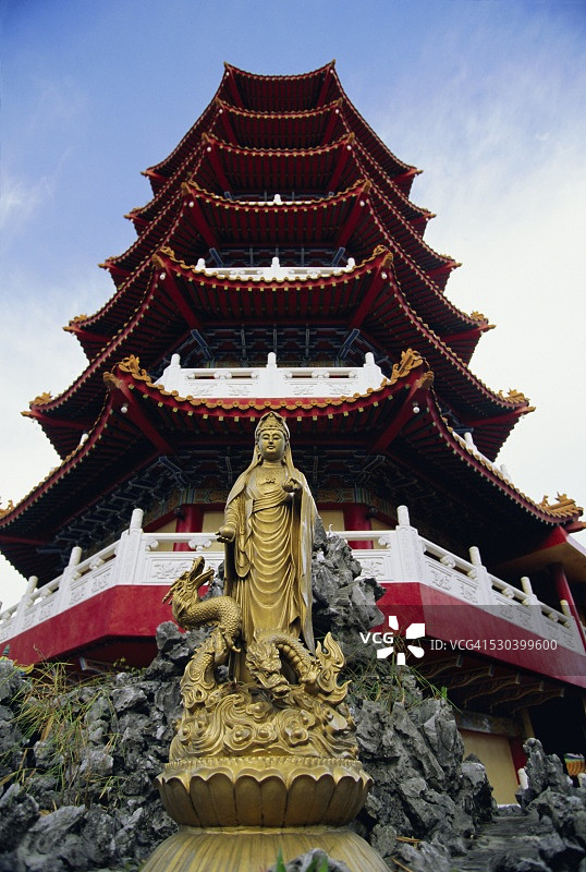 马来西亚沙捞越拉让江主要港口城市诗巫的中国 temple图片素材