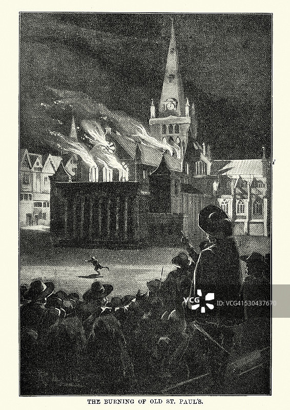 伦敦大火：圣保罗大教堂燃毁图片素材