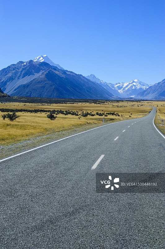 通往库克山国家公园的道路，新西兰南岛，太平洋图片素材