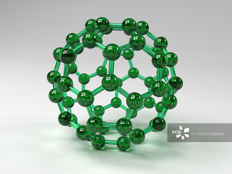 富勒烯分子结构计算机艺术图，由60个碳原子组成的球形结构图片素材