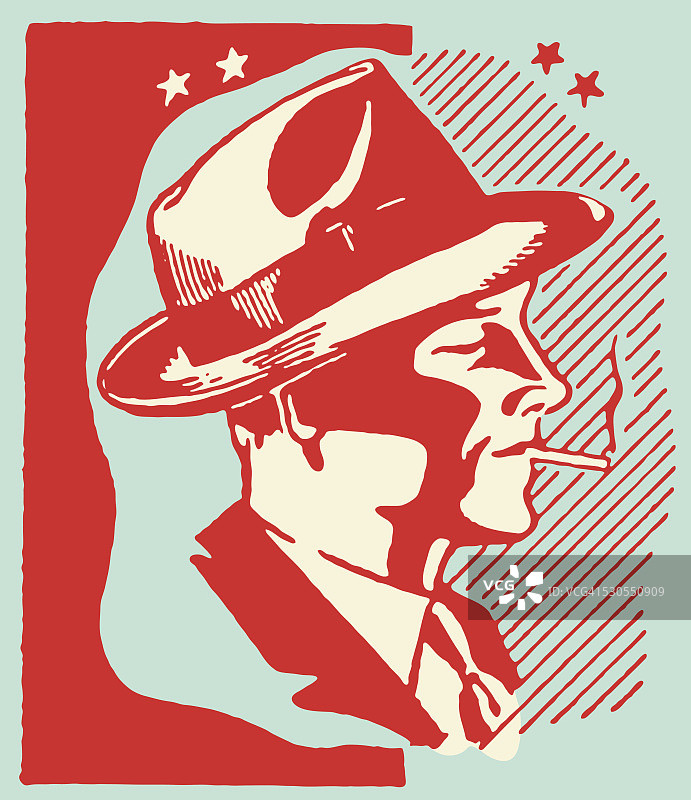 戴着软呢帽抽烟的男人图片素材