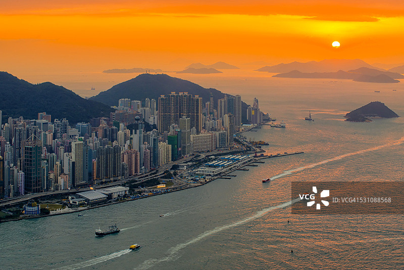 香港天际线日落景观，从天际100观景台拍摄图片素材