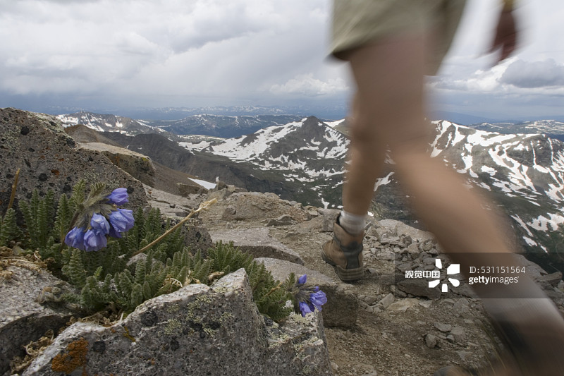 在山顶的徒步者图片素材