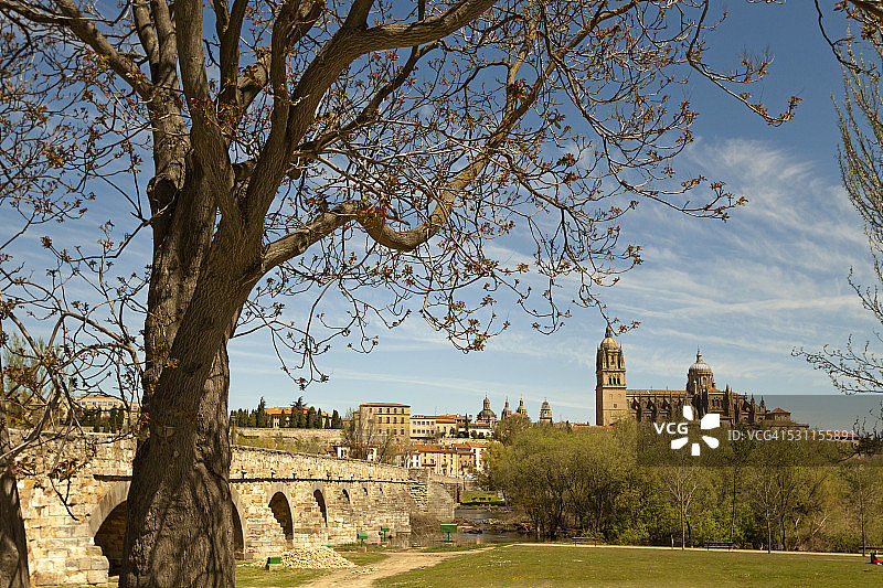 古罗马桥和萨拉曼卡大教堂图片素材