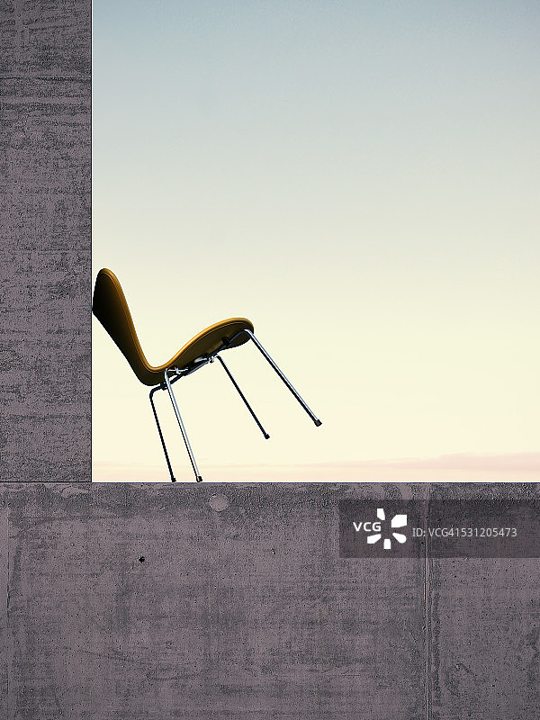 靠在水泥墙上的椅子，3D渲染图片素材