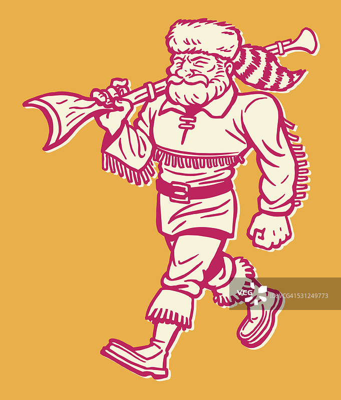 戴浣熊帽持枪的男人图片素材