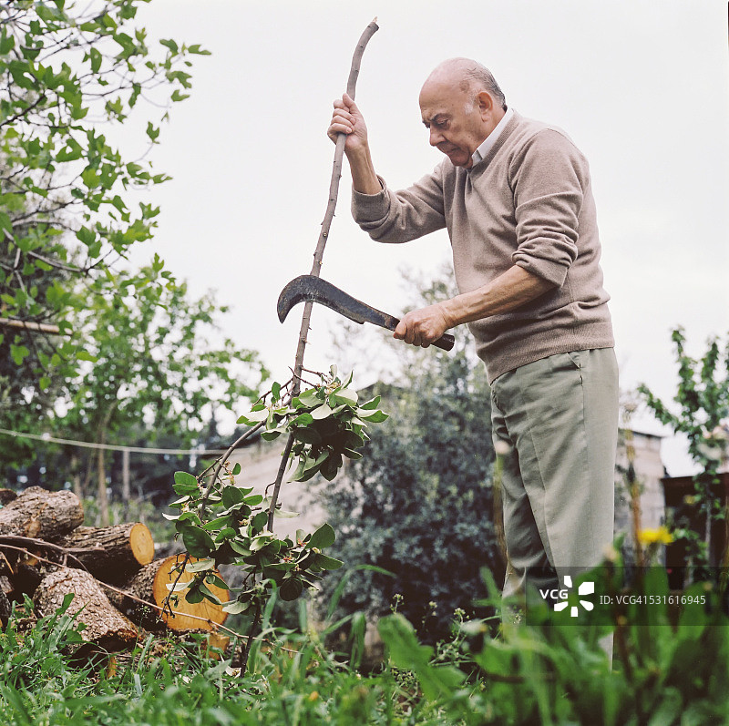 年长的男人在农场工作图片素材
