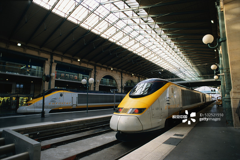巴黎北站的欧洲之星列车图片素材