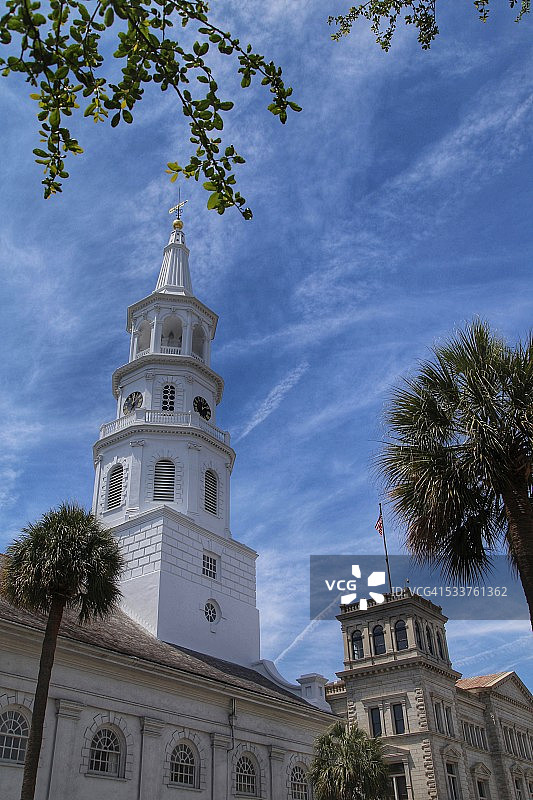 南卡罗来纳州查尔斯顿圣迈克尔教堂图片素材