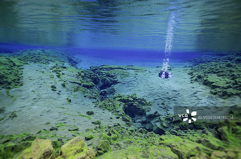 水肺潜水员探索丝浮拉湖图片素材