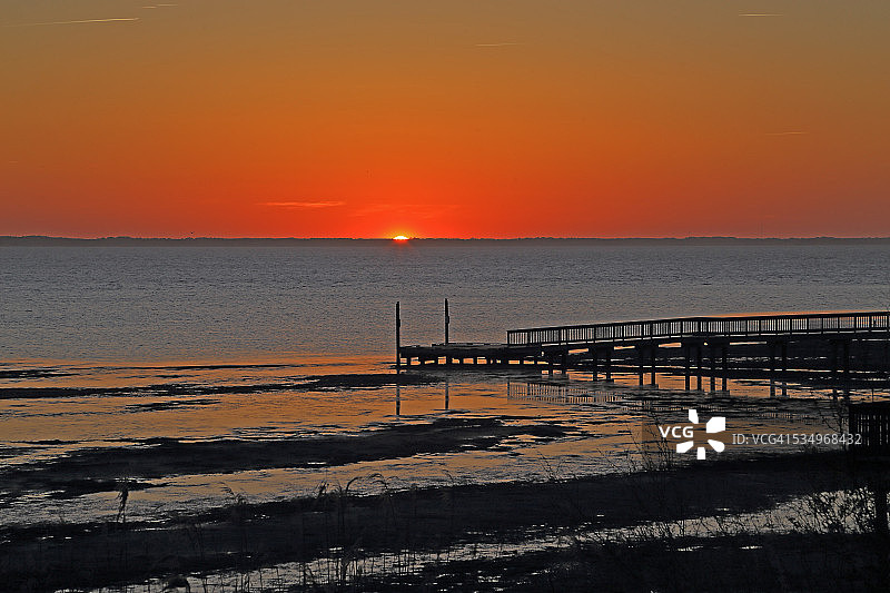北卡罗来纳州鸭子镇的日落低潮图片素材