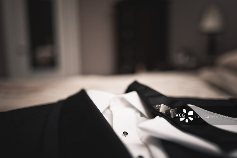 床上的燕尾服猫图片素材