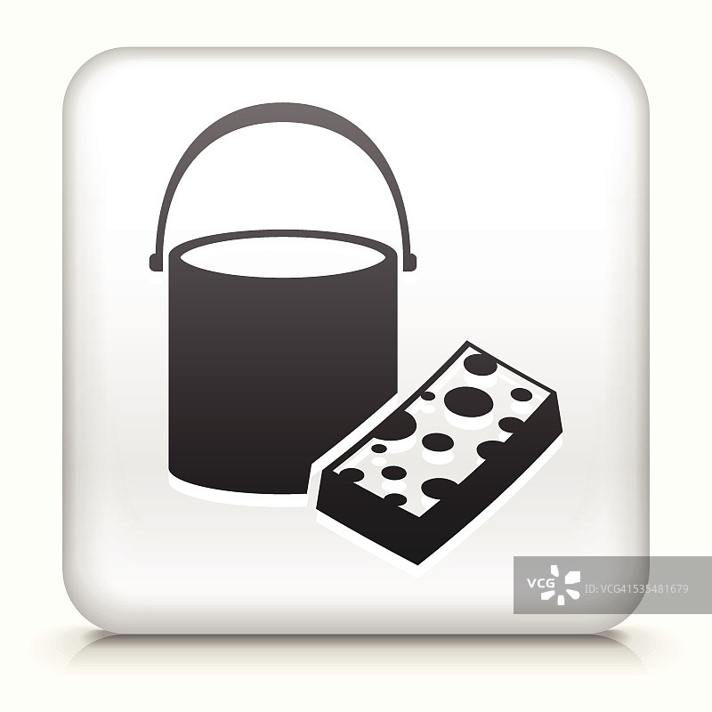 带有水桶和海绵的方形按钮图片素材