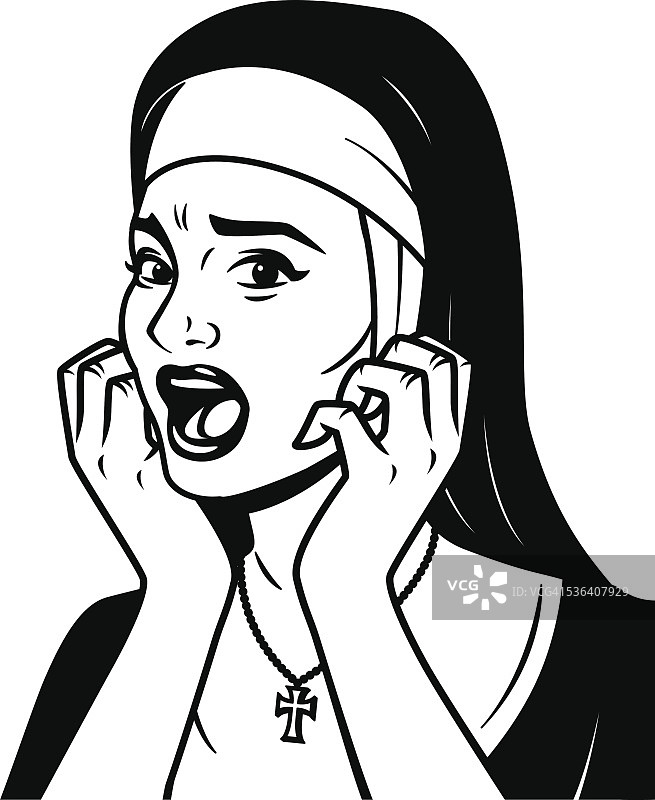 惊恐修女的复古丝网印刷图片素材