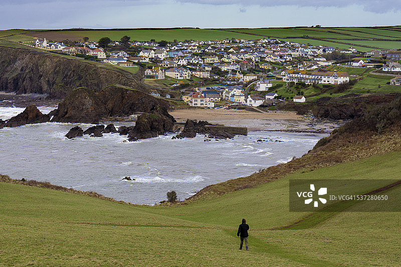 德文郡南哈姆斯霍普湾海边村庄图片素材