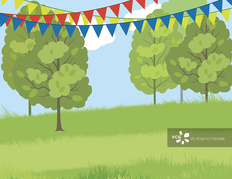 带草坡和彩旗的夏日公园图片素材