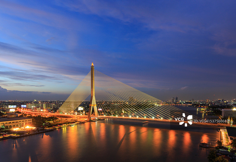 曼谷拉玛八世大桥日落图片素材
