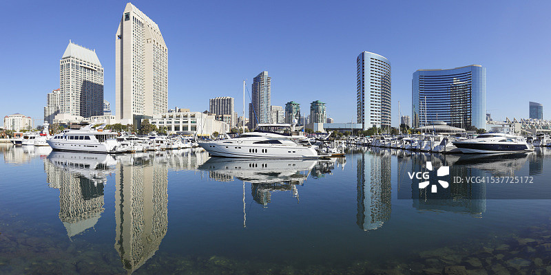 圣地亚哥的摩天大楼和码头图片素材