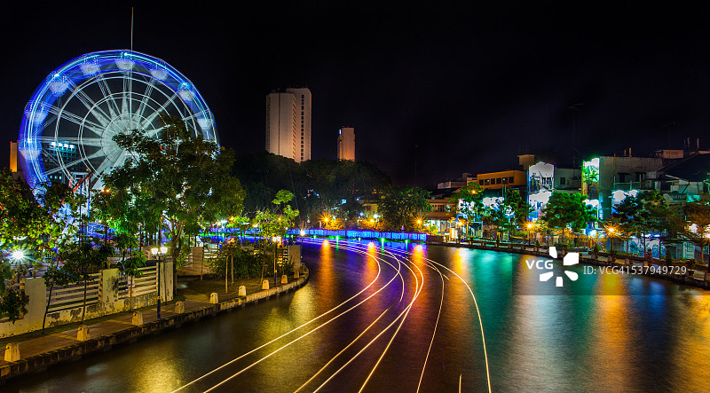 马六甲河夜景，马来西亚图片素材