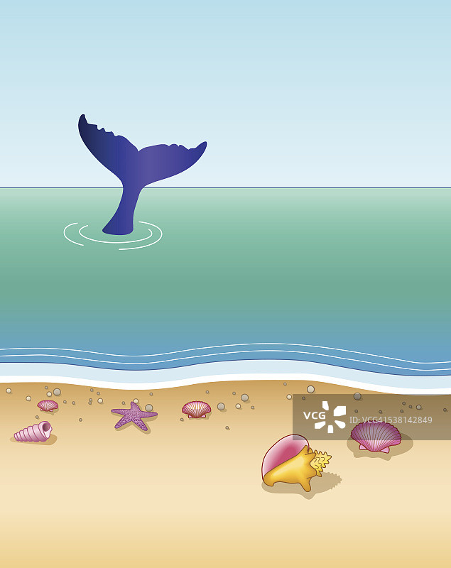 热带海滩上的鲸鱼尾巴竖版照片图片素材
