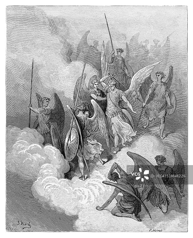 亚伯迪尔与撒旦版画图片素材