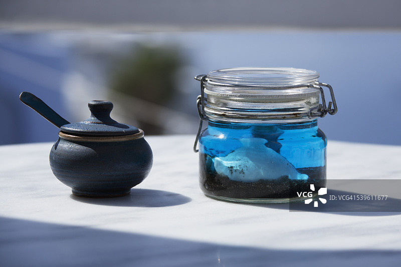 圣托里尼酒店和Galini咖啡馆的餐桌装饰图片素材