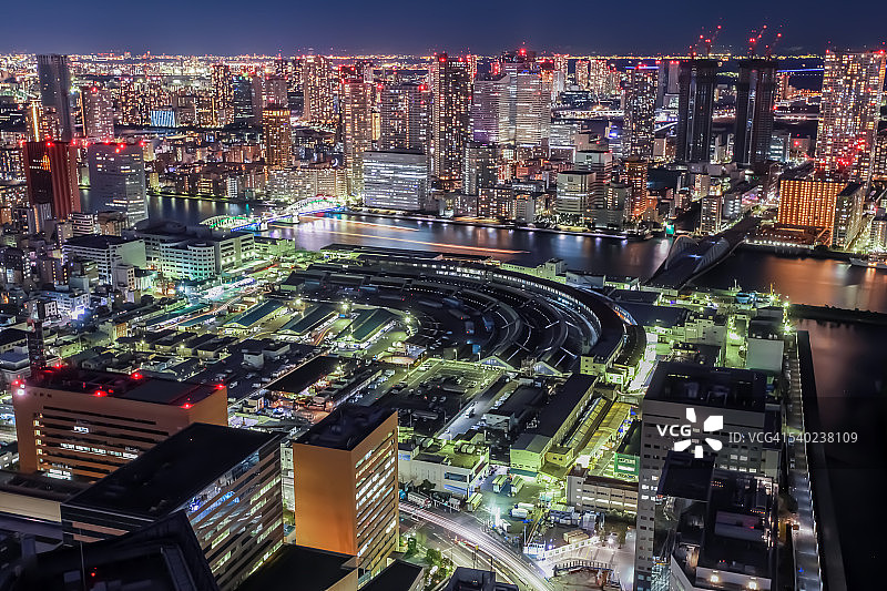 东京汐留天际线夜景图片素材