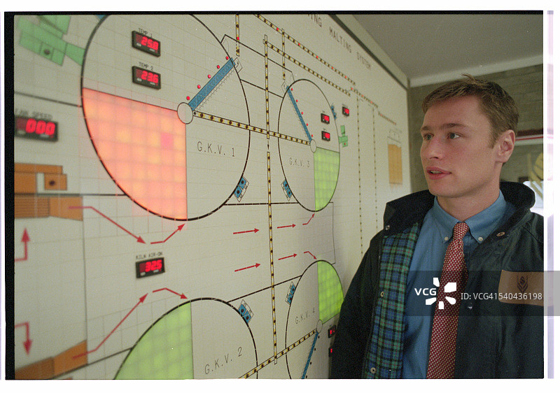 在控制面板前的酿酒厂工人图片素材