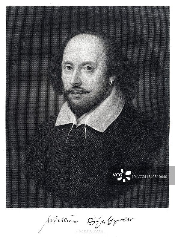 威廉·莎士比亚，1870年雕版图片素材
