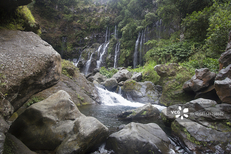 留尼汪岛朗热万河谷的加莱瀑布群图片素材