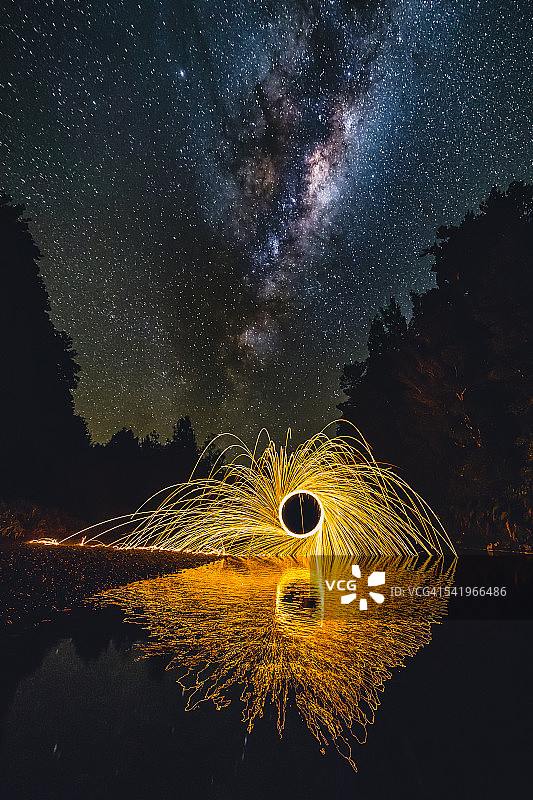 钢丝棉与清水溪上的银河图片素材