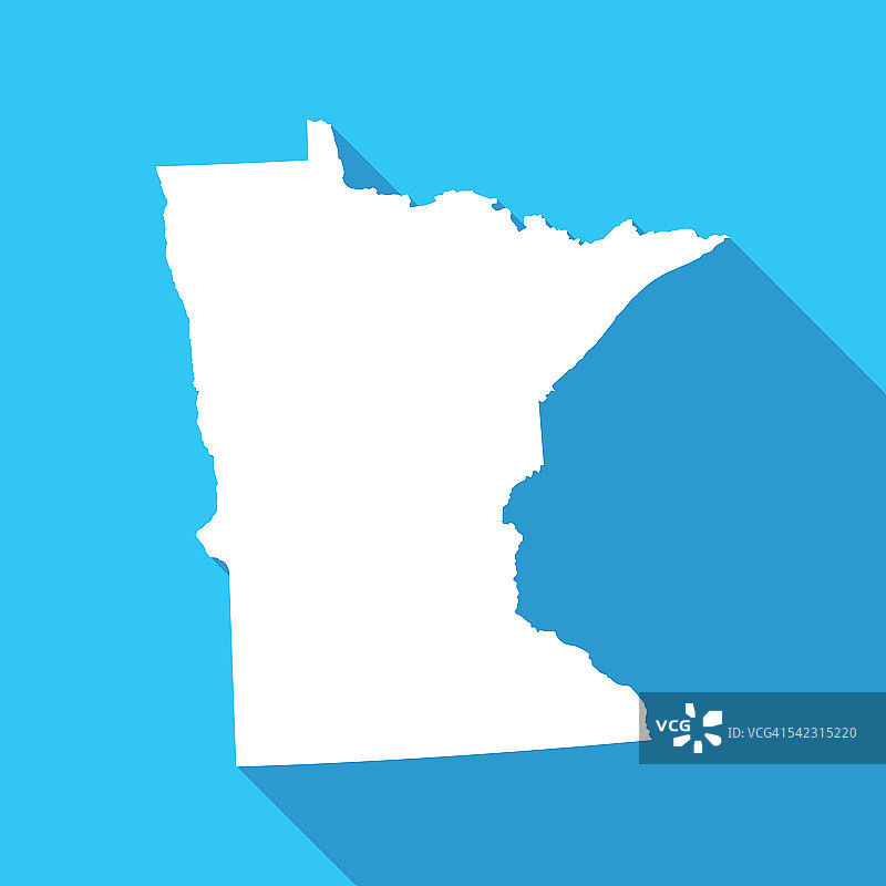 蓝色背景上的白色明尼苏达州长阴影地图图片素材