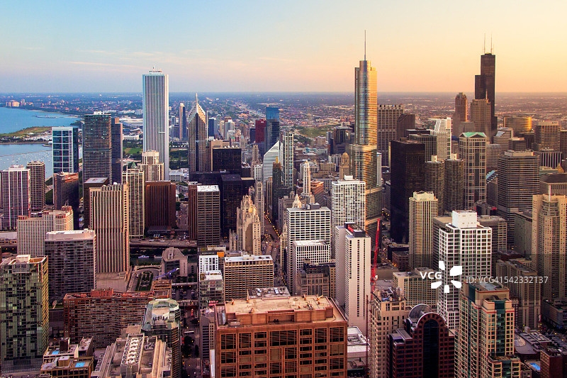 日落时分的芝加哥景观图片素材