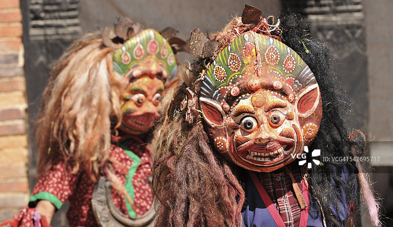 帕坦皇宫的面具舞表演图片素材