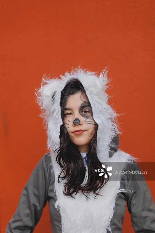 装扮成浣熊的女孩图片素材