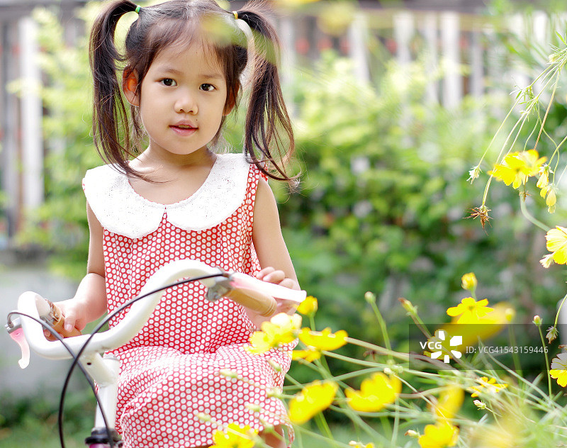 在阳光明媚的日子里骑自行车的女孩图片素材