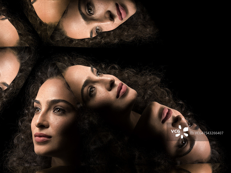 女性远望万花筒肖像图片素材