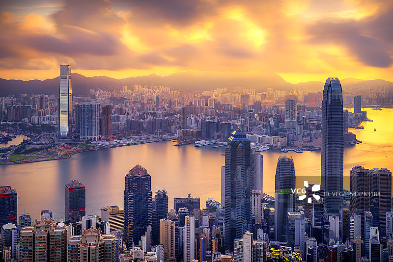 香港维多利亚港日出景色图片素材